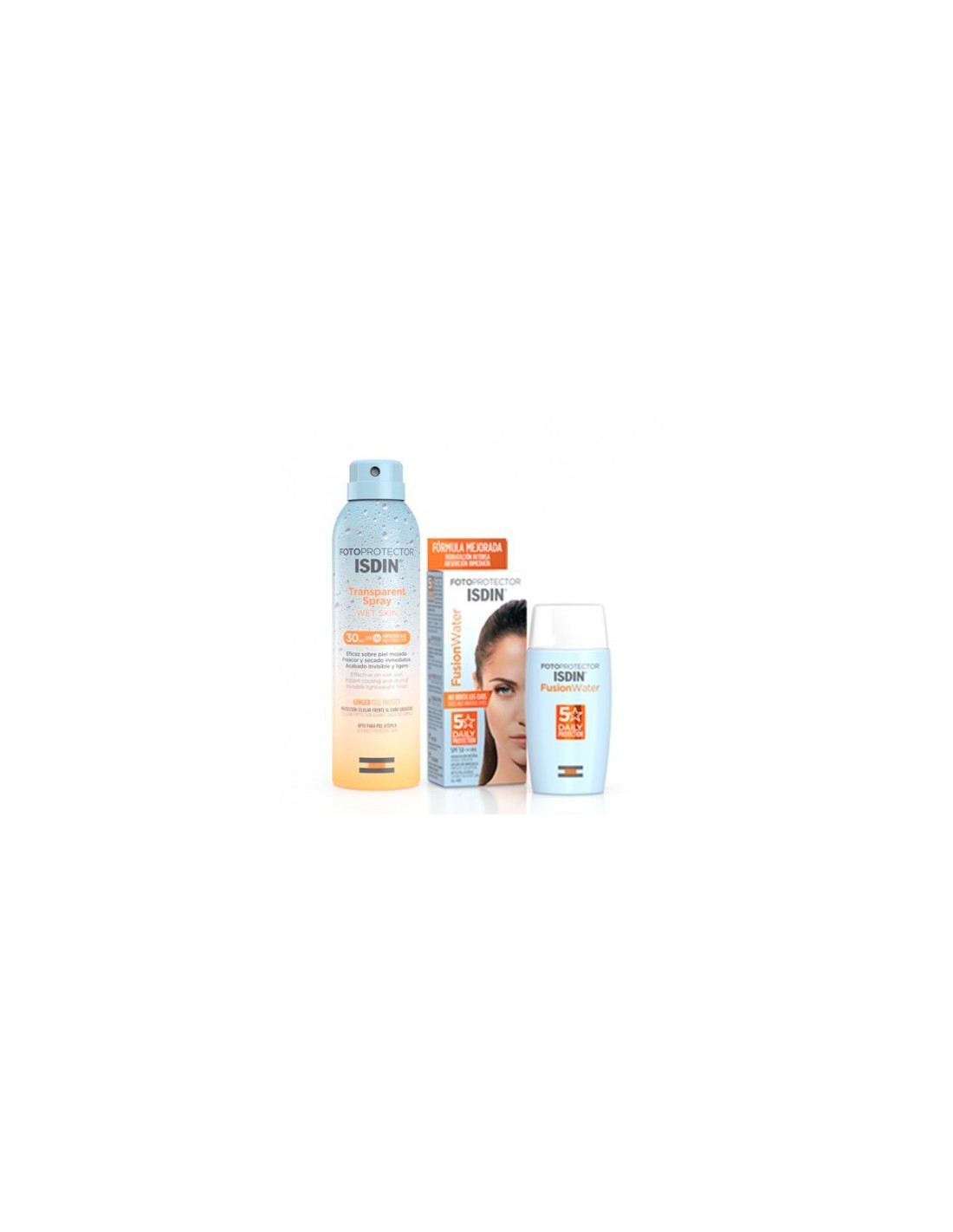 Isdin Pack Protector Fusion Water SPF50 50ml +Spray Transparente Wet Skin SPF30 250ml