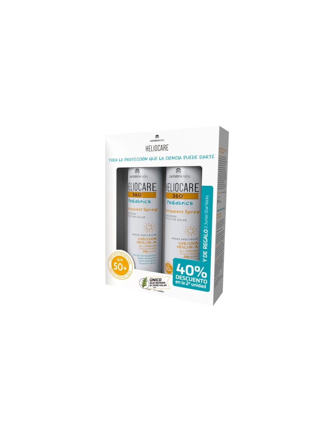 Heliocare 360 Pediatrics Transparent Spray Spf50+ Duplo 200ml + 200ml + Junior Oral Sticks